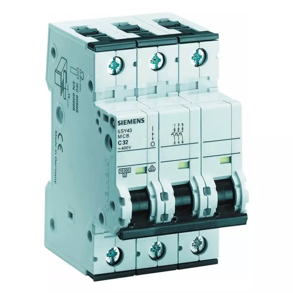 Siemens Sentron 5SY4 MCB, 3P, 300mA Curve C, 400V AC, 10 kA Breaking Capacity, 5SY4314-7