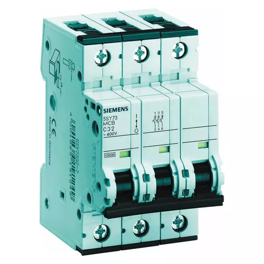 Siemens Sentron 5SY7 MCB, 3P, 1.6A Curve C, 400V AC, 15 kA Breaking Capacity, 5SY7315-7