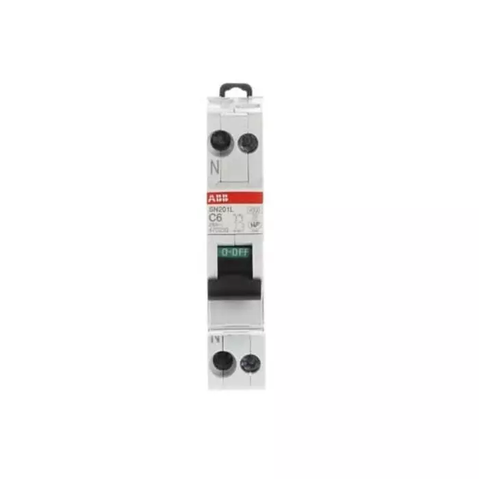 ABB SN201 MCB, 1+N, 6A Curve C, 230 V AC, 4.5 kA Breaking Capacity, 2CSS245102R0064