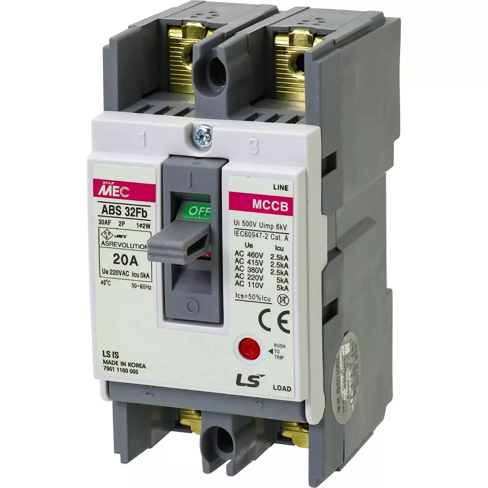 LS Electric No Fuse Breaker 20 Amp Current AC460 Voltage, ABS32Fb/20A