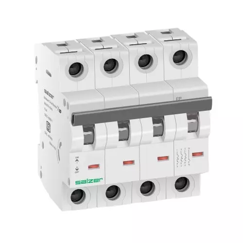Salzer Miniature Circuit Breaker (MCB) 10 Amp 4 Pole C Curve 10 kA Breaking Capacity IP 20 Protection, MXFPC100 (Pack of 3 Pcs)