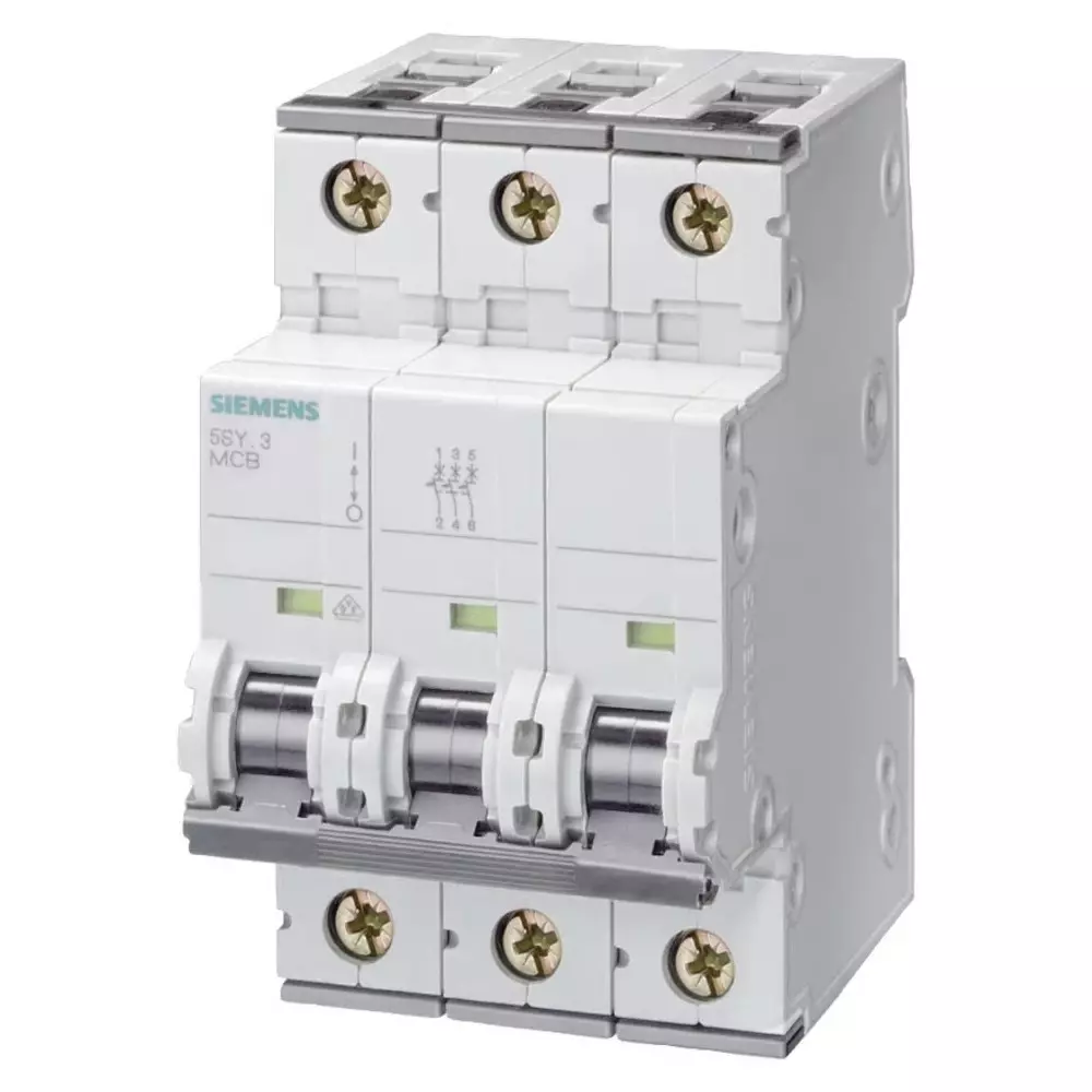Siemens Sentron 5SY4 MCB, 3P, 63A Curve B, 400V AC, 10 kA Breaking Capacity, 5SY4363-6