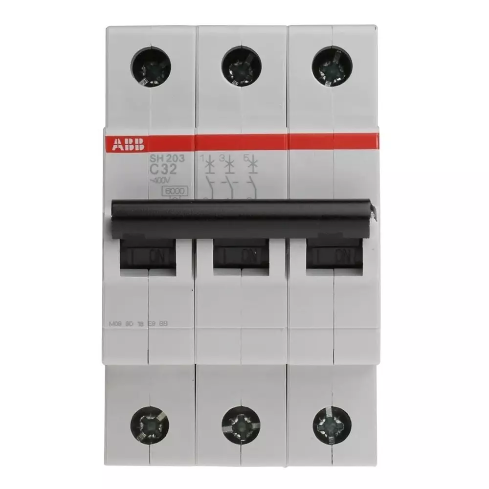 ABB Compact Home SH200 MCB, 3P, 32A Curve C, 440 V AC, 6 kA Breaking Capacity, 2CDS213001R0324SH203-C32