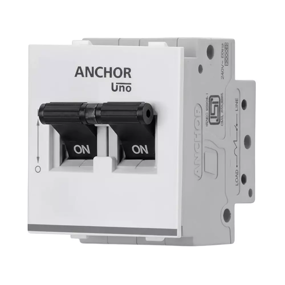 Anchor UNO Roma Plus Modular Mini MCB White Double Pole 6 A Current Rating, 89986 (Pack of 6)