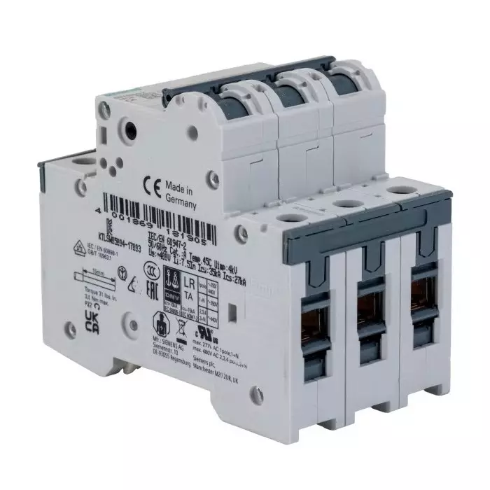 Siemens Sentron 5SY4 MCB, 3P, 4A Curve C, 400V AC, 10 kA Breaking Capacity, 5SY4304-7