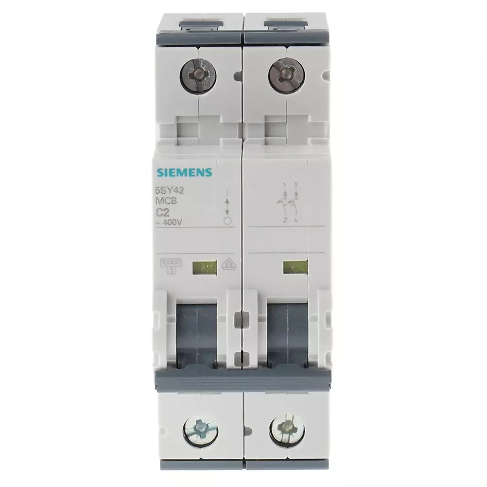 Siemens Sentron 5SY4 MCB, 2P, 2A Curve C, 400V AC, 400V DC, 10 kA Breaking Capacity, 5SY4202-7