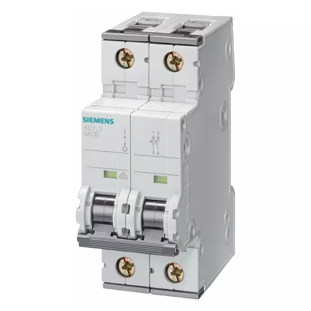Siemens Sentron 5SY4 MCB, 2P, 2A Curve C, 400V AC, 400V DC, 10 kA Breaking Capacity, 5SY4202-7