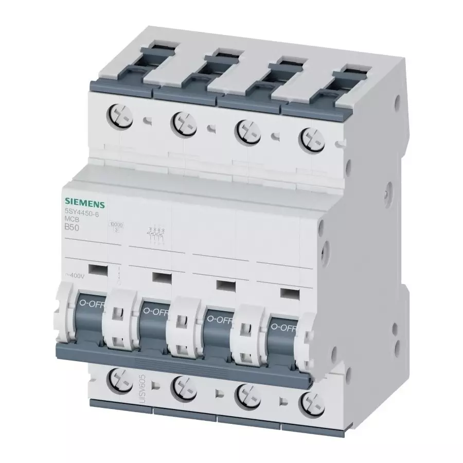 Siemens Sentron 5SY4 MCB, 4P, 50A Curve B, 400V AC, 10 kA Breaking Capacity, 5SY4450-6