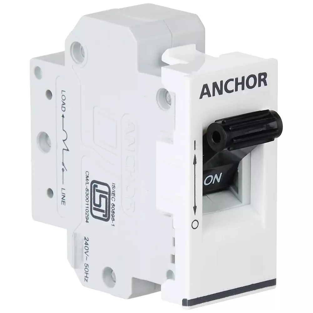 Anchor Roma Plus Classic Mini MCB Single Pole 25 A Current Rating White PVC Plastic for Industrial Use, 89984