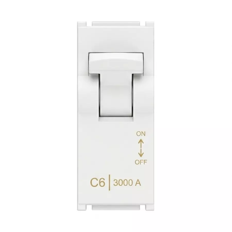 Goldmedal Air MCB Single Pole 3 kA Breaking Capacity 240 V Absolute White 6 A Current 1 Module for Commecial and Industrial Use, 181077