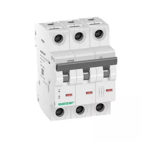 Salzer Miniature Circuit Breaker (MCB) 2 Amp 3 Pole C Curve 10 kA Breaking Capacity IP 20 Protection, MXTPC002 (Pack of 4 Pcs)
