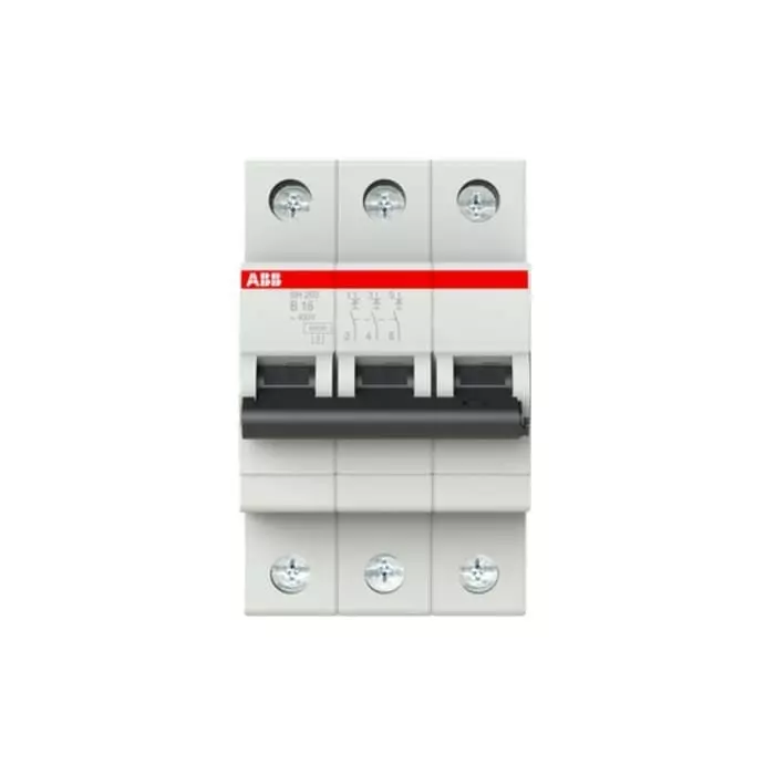 ABB Compact Home SH200 MCB, 3P, 16A Curve B, 440 V AC, 6 kA Breaking Capacity, 2CDS213001R0165SH203-B16