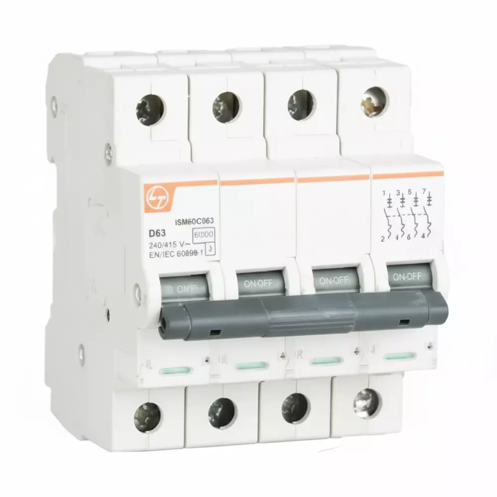 L&T MCB Four Module 25 A Current Rating 1000 V DC for Industrial Use, BK2025DC