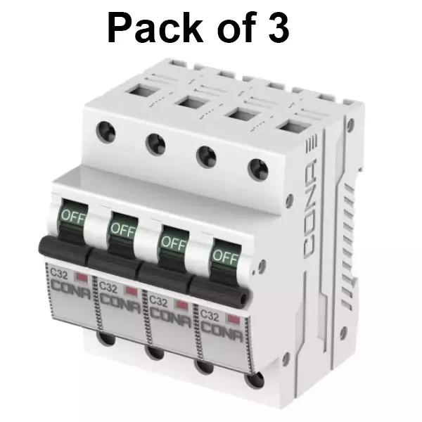 Cona Miniature Circuit Breaker (MCB) Safetrip B Type 10 Amp, 6 kA Four Pole, 3511 (Pack of 3 Pcs)