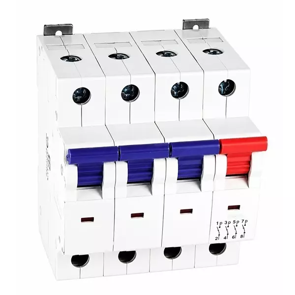 Gold Coast C Series MCB Four Pole 10 kA Breaking Capacity 32 A Current Rating White Plastic for Home & Office Use, GCFP032