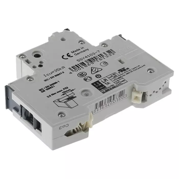 Siemens Sentron 5SY4 MCB, 1P, 3A Curve C, 230V AC, 10 kA Breaking Capacity, 5SY4103-7