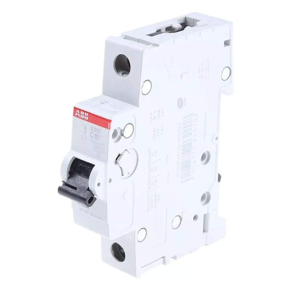 ABB System Pro M Compact S200 MCB, 1P, 10A Curve C, 253 V AC, 72 V DC, 6 kA Breaking Capacity, 2CDS251001R0104 - S201C10