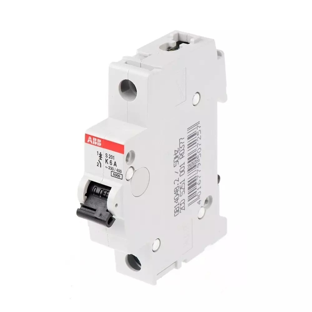 ABB System Pro M Compact S200 MCB, 1P, 6A Curve K, 253 V AC, 72 V DC, 6 kA Breaking Capacity, 2CDS251001R0377S201-K6