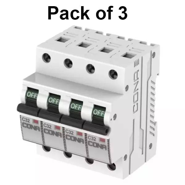 Cona Miniature Circuit Breaker (MCB) Safetrip B Type 16 Amp, 6 kA Four Pole, 3541 (Pack of 3 Pcs)