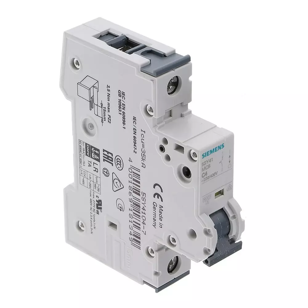 Siemens Sentron 5SY4 MCB, 1P, 4A Curve C, 230V AC, 10 kA Breaking Capacity, 5SY4104-7