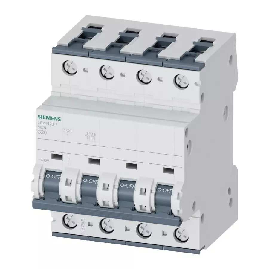 Siemens Sentron 5SY4 MCB, 4P, 20A Curve C, 400V AC, 10 kA Breaking Capacity, 5SY4420-7