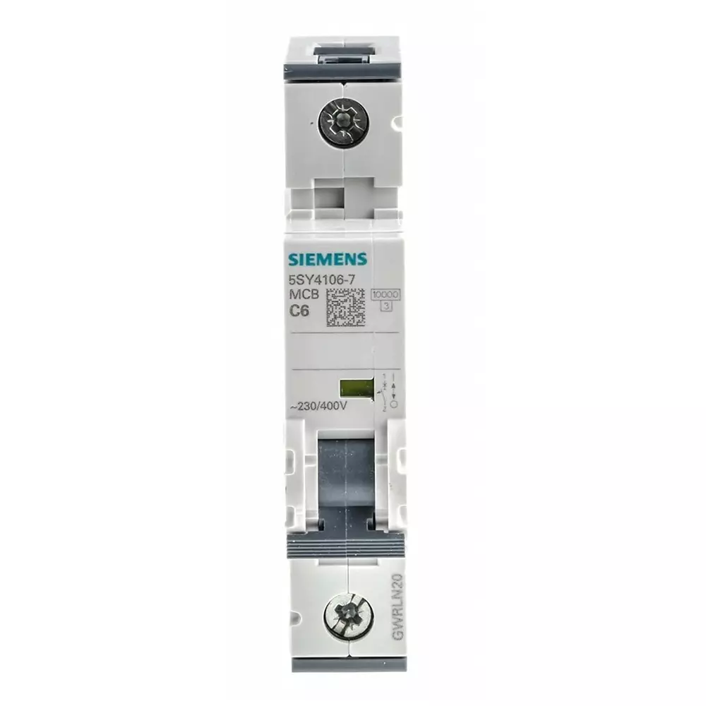 Siemens Sentron 5SY4 MCB, 1P, 6A Curve C, 400V AC, 10 kA Breaking Capacity, 5SY4106-7