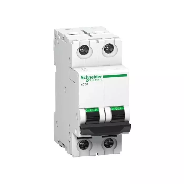 Schneider Electric 63 A Miniature Circuit Breaker Acti 9 xC60 2 Pole C Curve 10000 A Breaking Capacity, A9N2P63CGN
