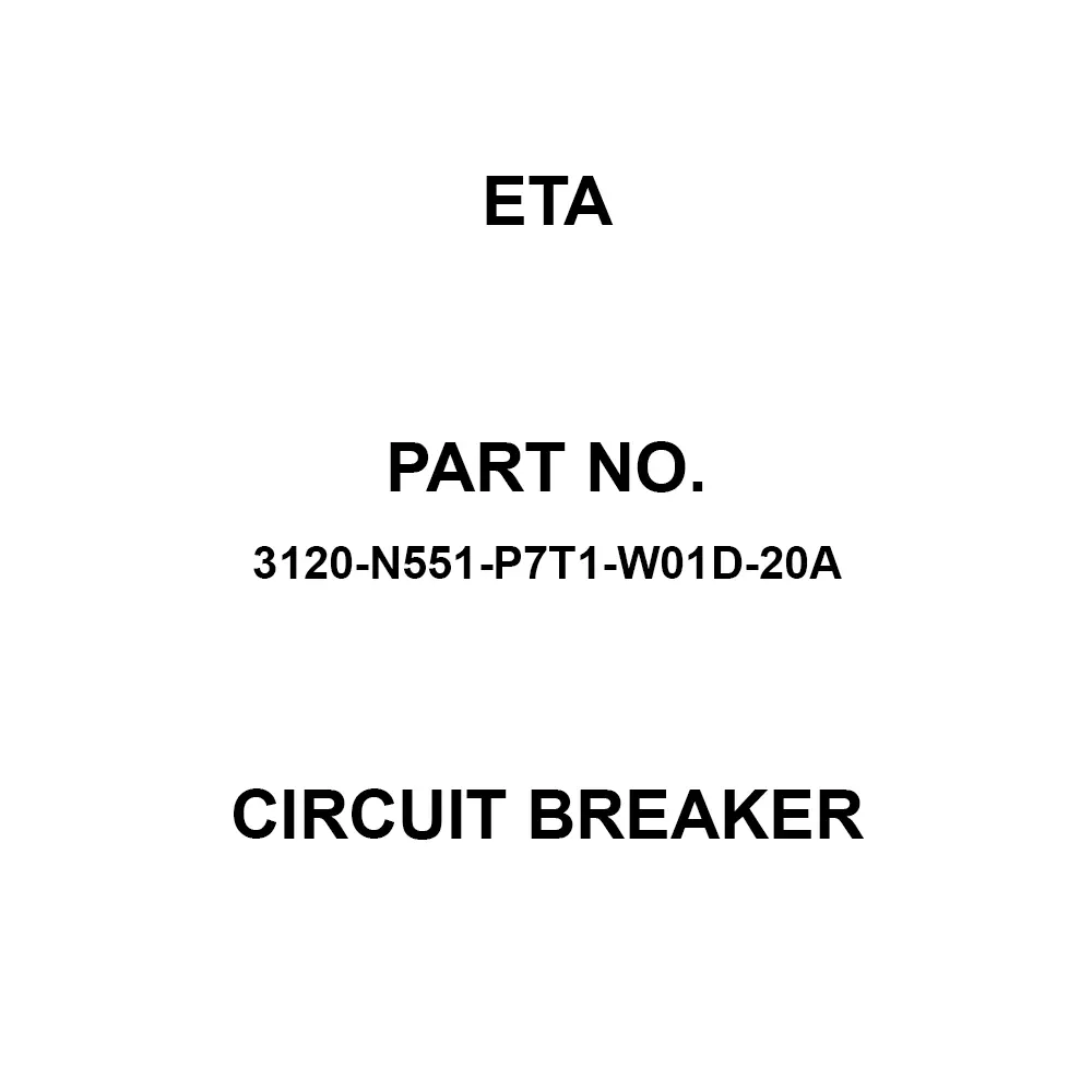 ETA Overcurrent Protection Circuit Breaker Rocker Actuator, 3120-N551-P7T1-W01D-20A
