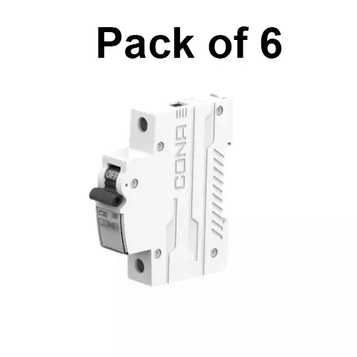 Cona Miniature Circuit Breaker (MCB) Safetrip B Type 6 Amp, 6 kA Single Pole Neutral, 3431 (Pack of 6 Pcs)