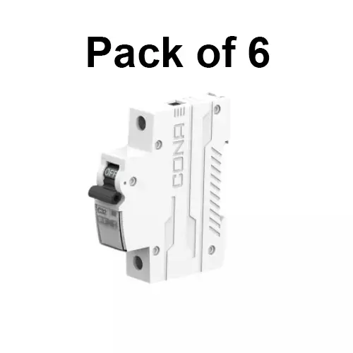 Cona Miniature Circuit Breaker (MCB) Safetrip B Type 10 Amp, 6 kA Single Pole Neutral, 3491 (Pack of 6 Pcs)