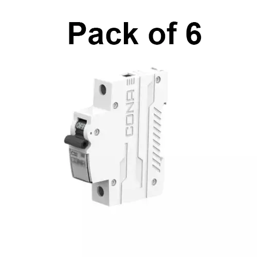Cona Miniature Circuit Breaker (MCB) Safetrip B Type 16 Amp, 6 kA Single Pole Neutral, 3521 (Pack of 6 Pcs)