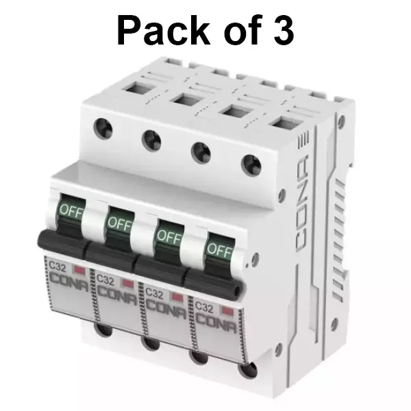 Cona Miniature Circuit Breaker (MCB) Safetrip B Type 6 Amp, 6 kA Four Pole, 3451 (Pack of 3 Pcs)
