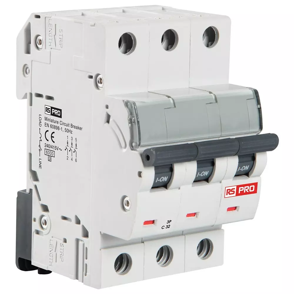 RS PRO Miniature Circuit Breaker 10 Amp Type C 3 Pole 240 V AC/DC 10 kA Breaking Capacity Thermal Magnetic IP20, 2650205