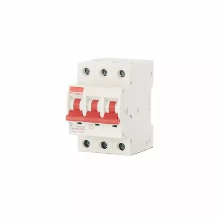 Contactum MCB 3P 10A Curve C 415 V AC 10 kA Breaking Capacity, CPB1010C3