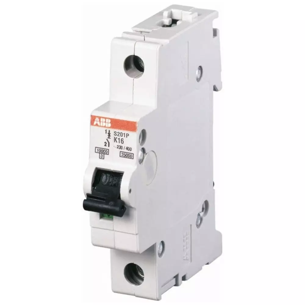 ABB System Pro M Compact S200 MCB, 1P, 16A Curve K, 253 V AC, 72 V DC, 6 kA Breaking Capacity, 2CDS251001R0467S201-K16