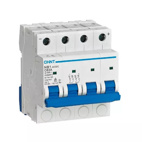 Chint Miniature Circuit Breaker (DC MCB) 4 Pole 63 Amp 1000 V DC C Type Curve 6 kA Breaking Capacity, 182740