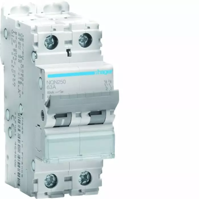 Hager NQN MCB, 2P, 50A Curve B, 415V AC, 15 kA Breaking Capacity, NQN250