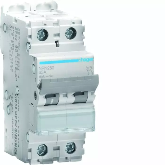Hager NRN MCB, 2P, 50A Curve C, 415V AC, 15 kA Breaking Capacity, NRN250