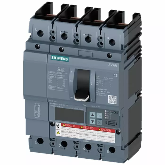 Siemens SENTRON MCCB Molded Case Circuit Breaker 4P 250A, Breaking Capacity 100 kA, Fixed Mount, 3VA6225-7KT41-0AA0