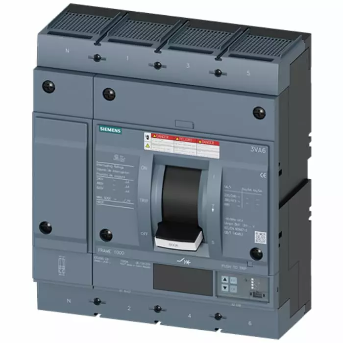 Siemens SENTRON MCCB Molded Case Circuit Breaker 4P 600A, Breaking Capacity 65 kA, Fixed Mount, 3VA6560-6JP46-2AA0