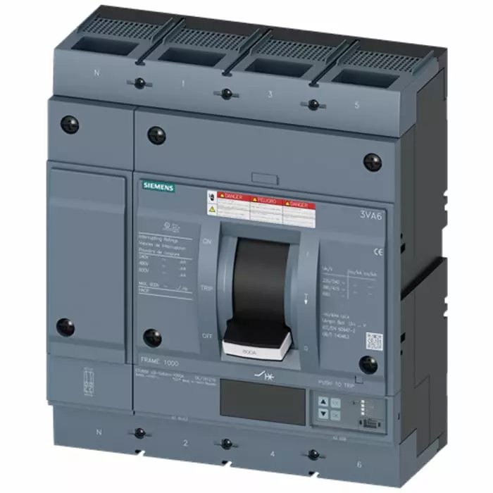 Siemens SENTRON MCCB Molded Case Circuit Breaker 4P 800A, Breaking Capacity 35 kA, Fixed Mount, 3VA6580-5KT42-2AA0