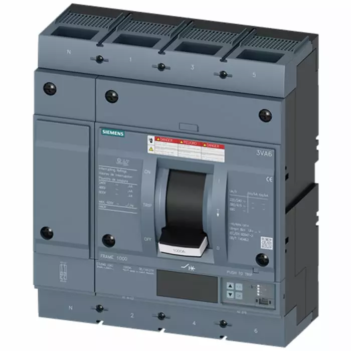 Siemens Sentron MCCB Molded Case Circuit Breaker 4P 1kA, Breaking Capacity 35 kA, 3VA6610-7JQ42-0AA0
