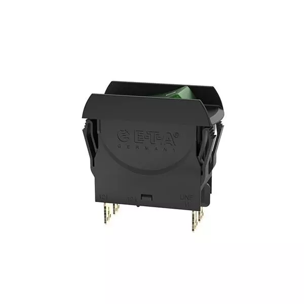 ETA Circuit Breaker 5 Amp 2 Pole Rocker Actuator 230 V AC, 3120-N323-P7T1-W19FG4-5A