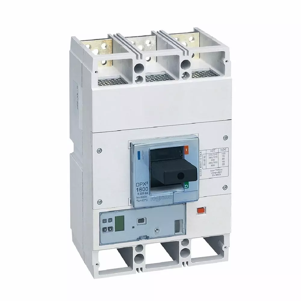 Legrand DPX³ 1600 MCCB with New Electronics S1 Protection Unit, Electronic Earth Leakage Module Fixed Version 3 Poles and 800 A Current, 422564