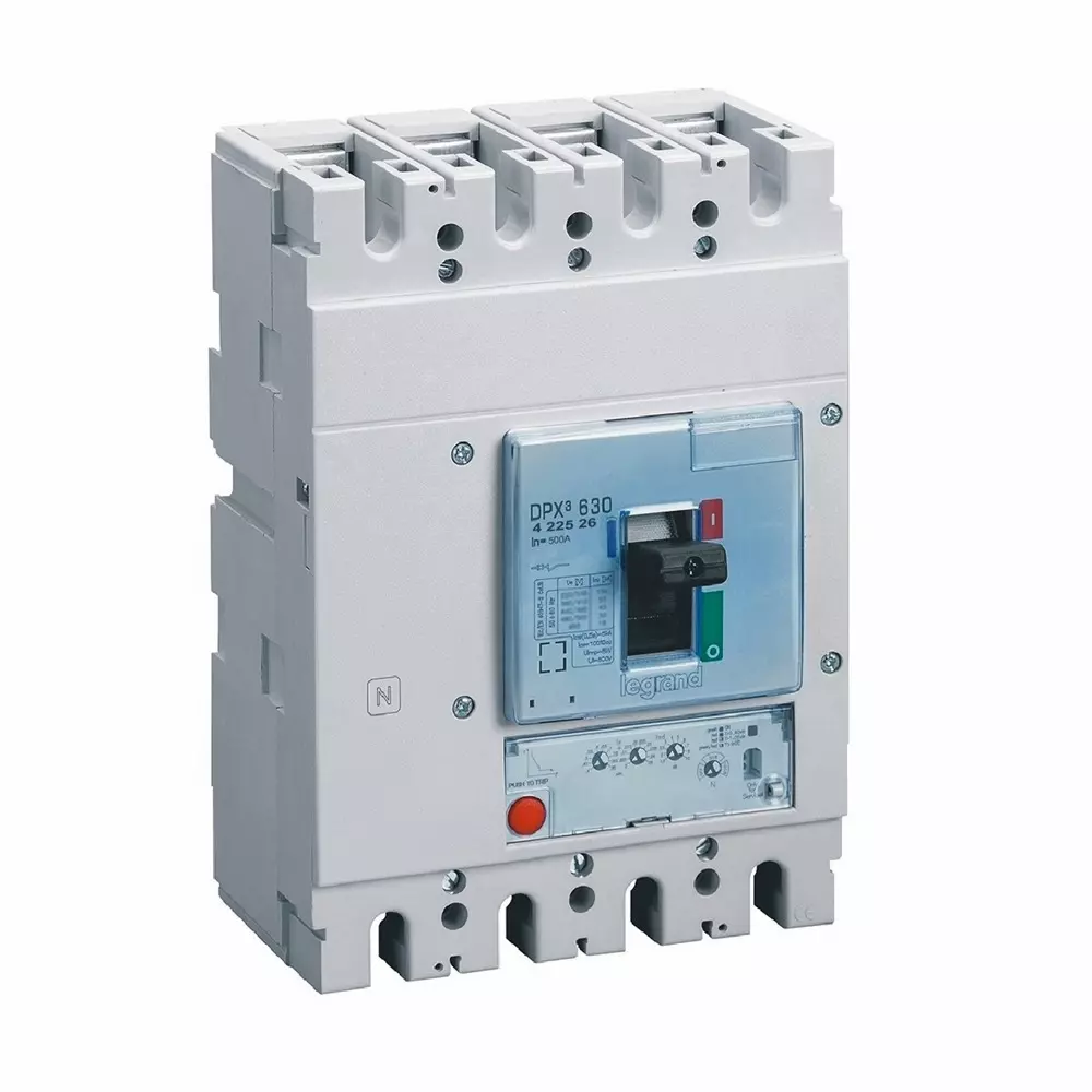 Legrand DPX³ 630 MCCB with New Electronics S1 Protection Unit, Electronic Earth Leakage Module Fixed Version 4 Poles and 500 A Current, 422526