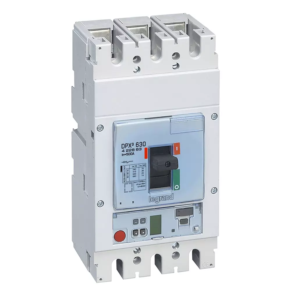 Legrand DPX³ 630 MCCB with Electronic S10 (LSIg) Protection Unit with Measure 3 Pole 500 A Current and 36 kA Breaking Capacity, 422863