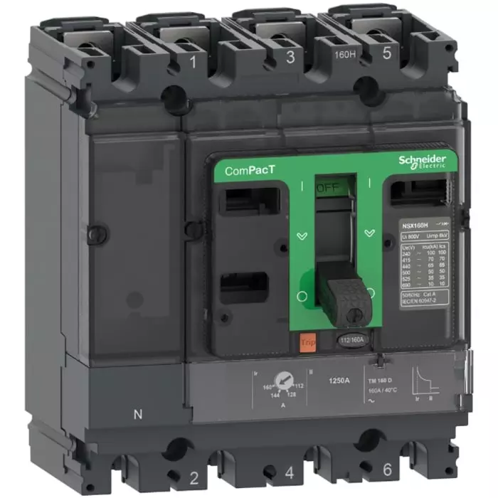 Schneider Electric NSX Fixed Mount 4 Pole 100 A Compact Range MCCB, C10H4TM100