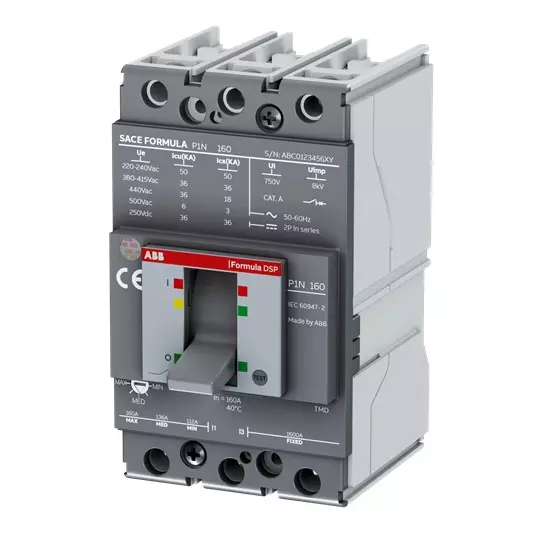 ABB SACE Formula DSP Molded Case Circuit Breaker 240 V AC 112-160 Amp 3 Pole 25 kA, 1SDA116237R1