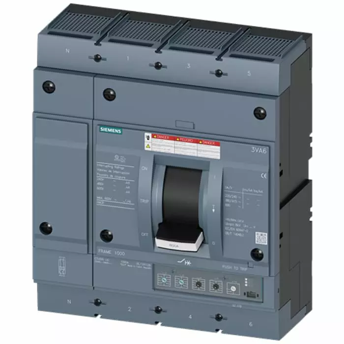 Siemens SENTRON MCCB Molded Case Circuit Breaker 4P 600A, Breaking Capacity 100 kA, Fixed Mount, 3VA6560-7HM46-2AA0