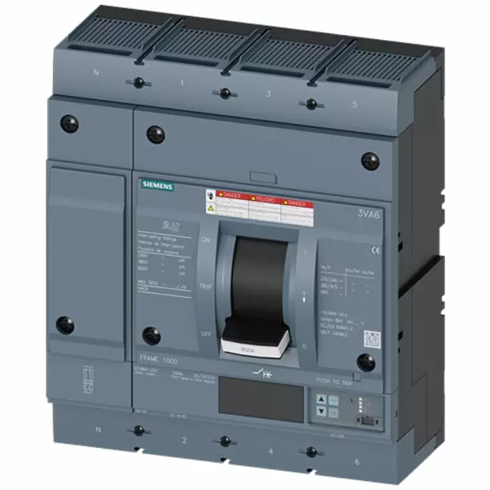 Siemens SENTRON MCCB Molded Case Circuit Breaker 4P 600A, Breaking Capacity 100 kA, Fixed Mount, 3VA6560-7KQ46-0AA0